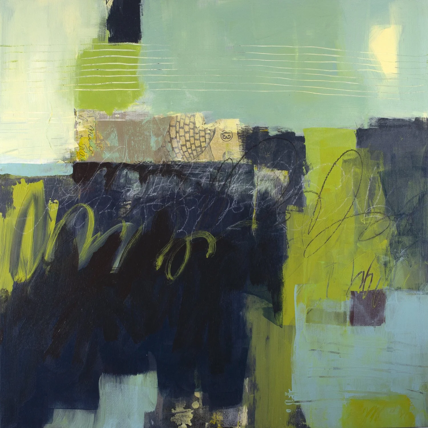 Connection, 2023, Acrylic and collage on panel - 20x20 in, $900