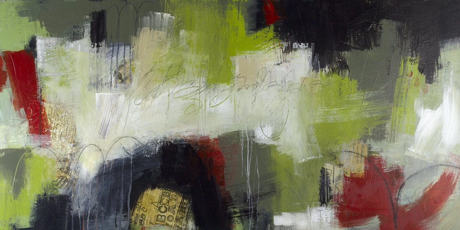 London Poetry, 2024, Acrylic and collage on panel - 36x18 in, $1200