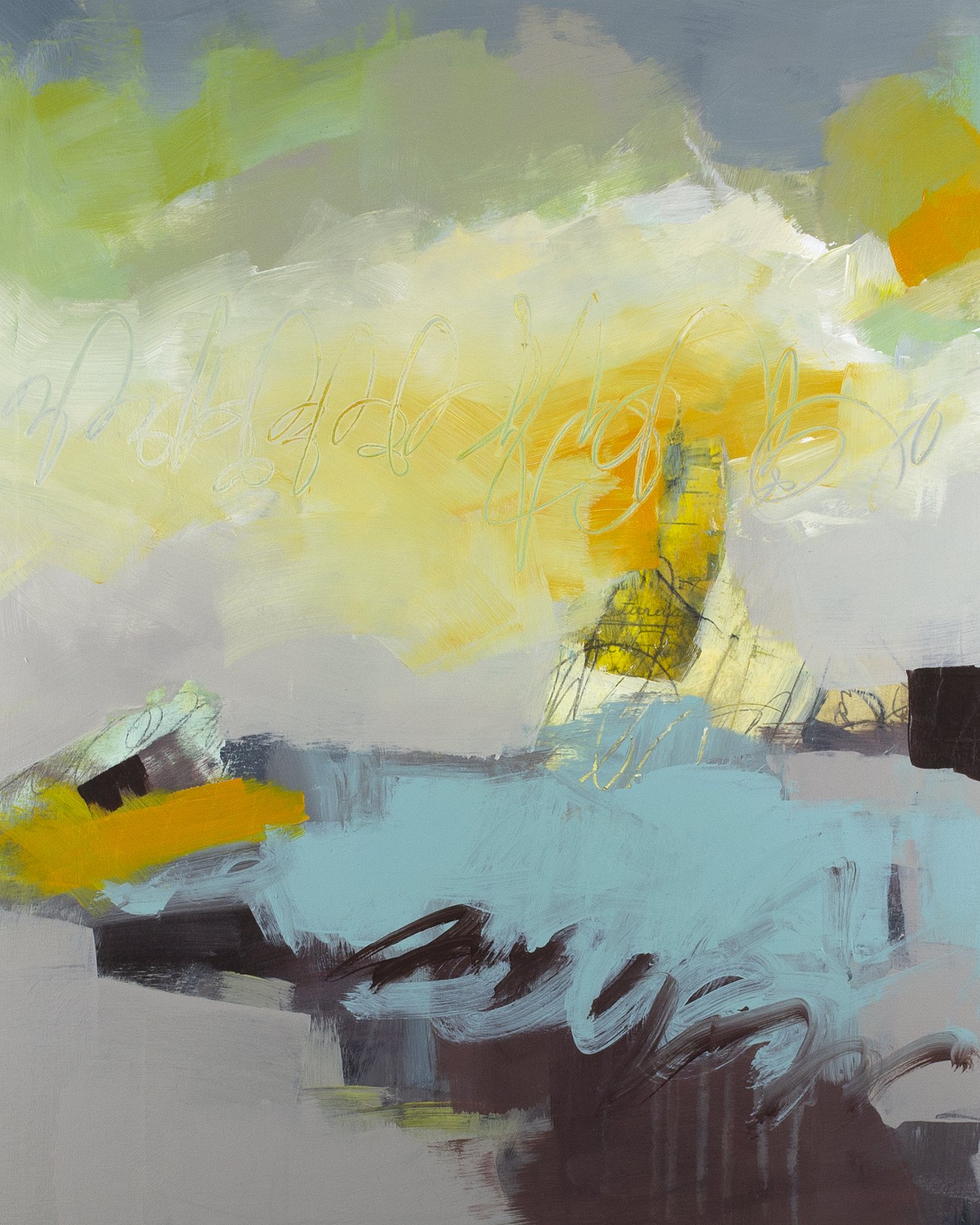 Falling Barometer, 2025, Acrylic and collage on panel - 16x20, $800