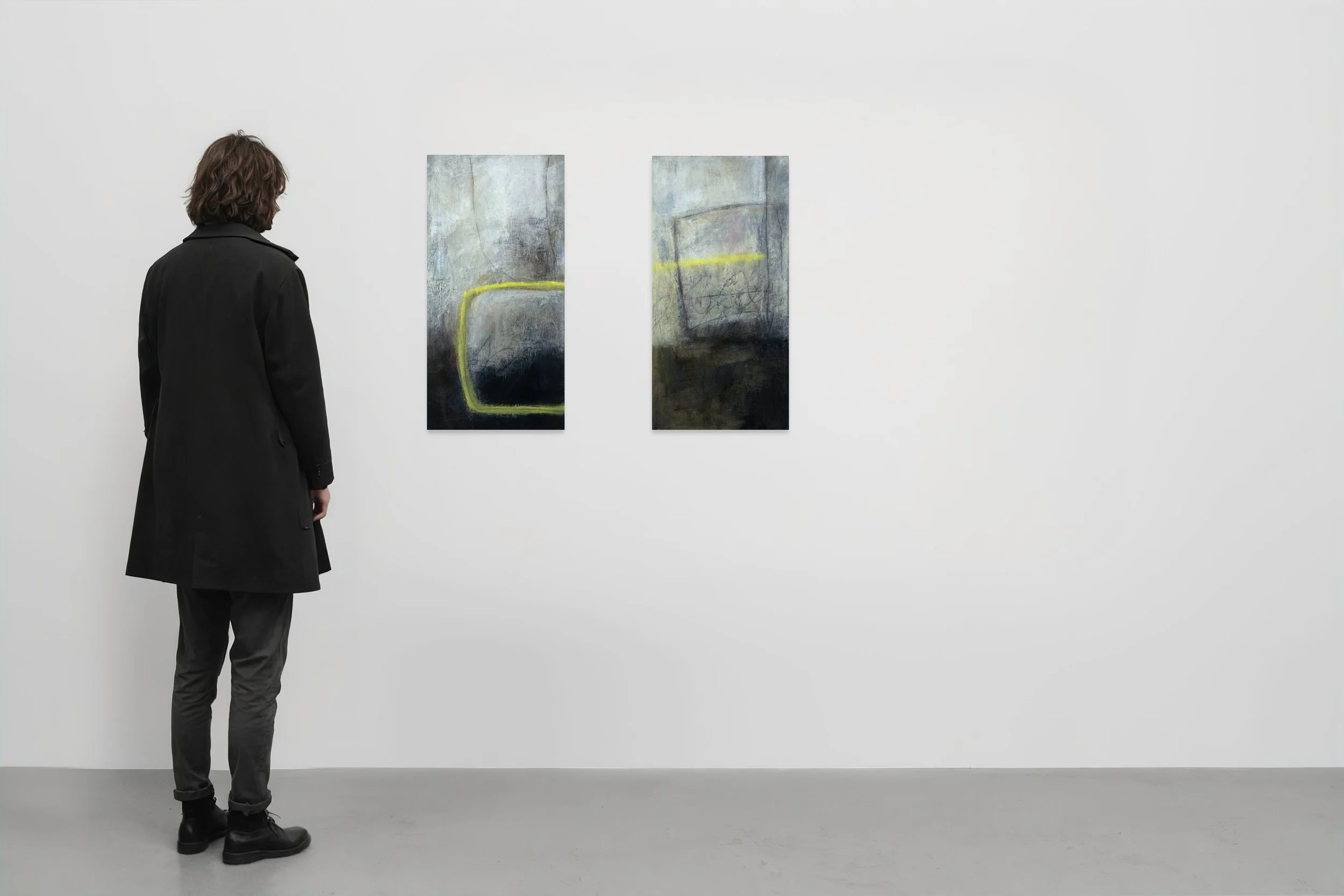 Into the Shadows & Deeply Comforting 2024, Acrylic and oil stick on canvas - 12x24 in, $800 each