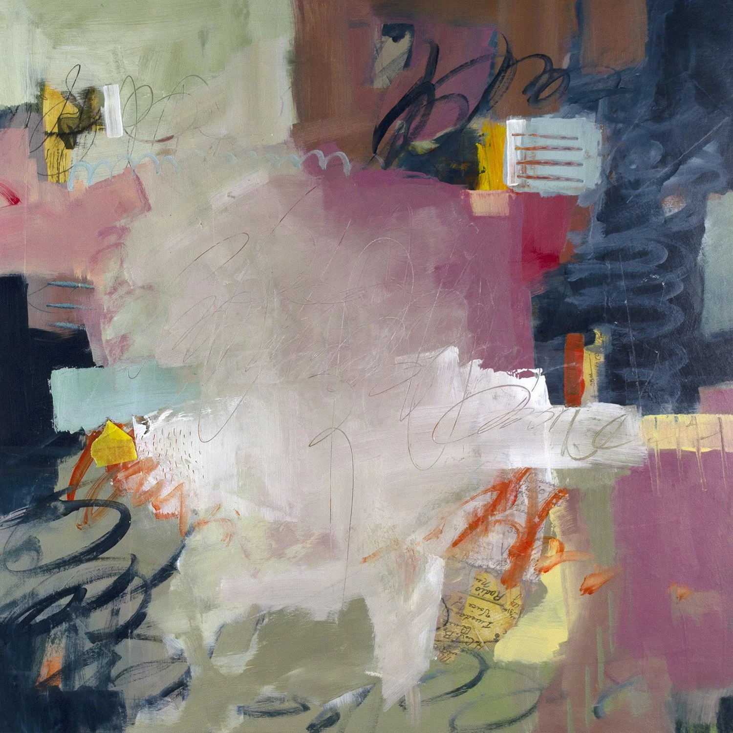 Heartbeat, 2024, Acrylic and collage on panel - 24x24 in, $1100