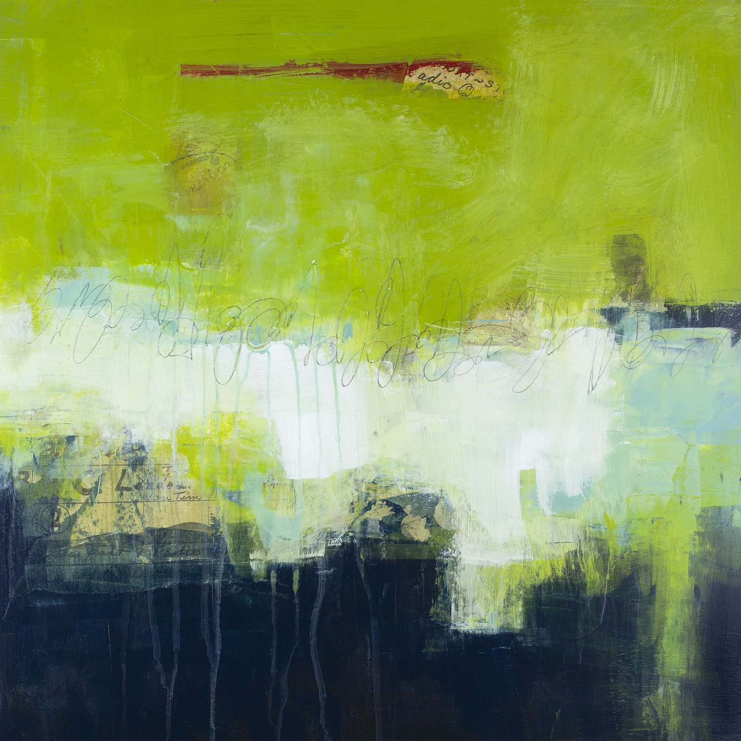 New Forest, 2025, Acrylic and collage on panel - 20x20 in, $900