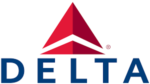 Delta Air Lines logo with red triangle above the word 'Delta' in blue text.