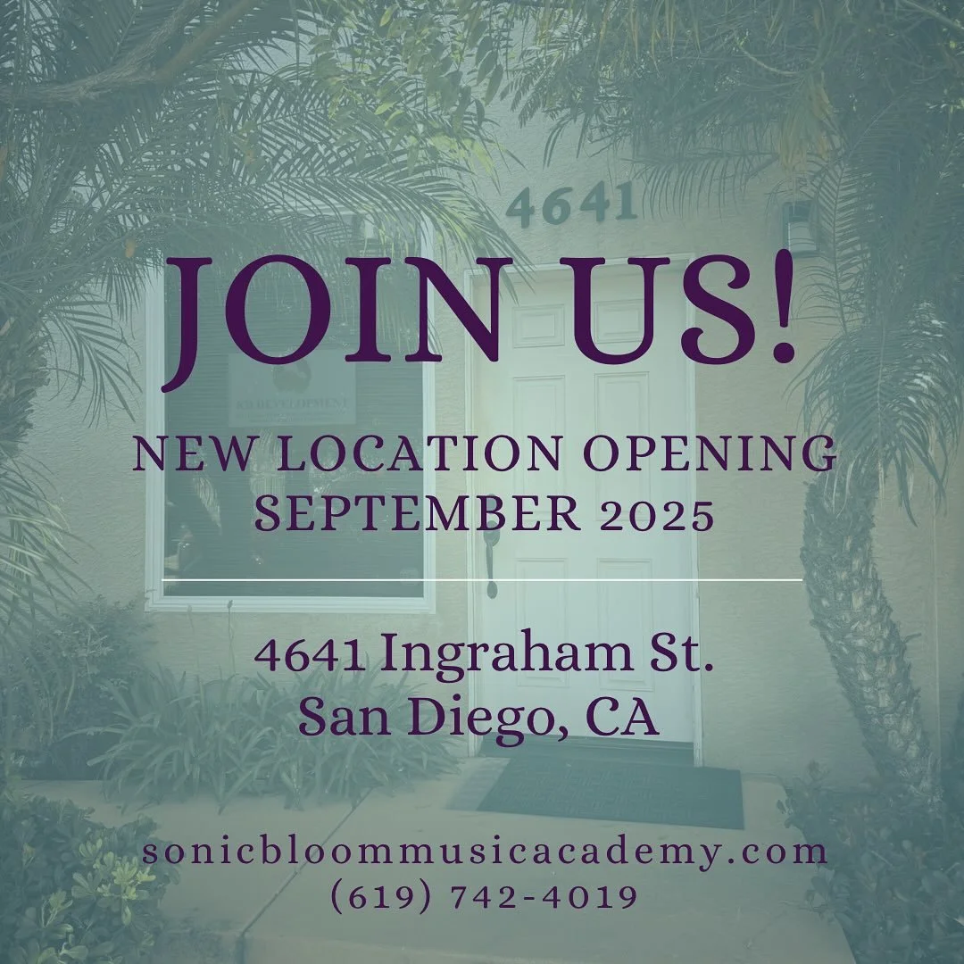 We are excited to announce that Sonic Bloom Music Academy will be opening its doors September 2025 in Pacific Beach! We will be located on Ingraham near Garnet so right in the heart of PB. We can’t wait to show you the space once all the improv