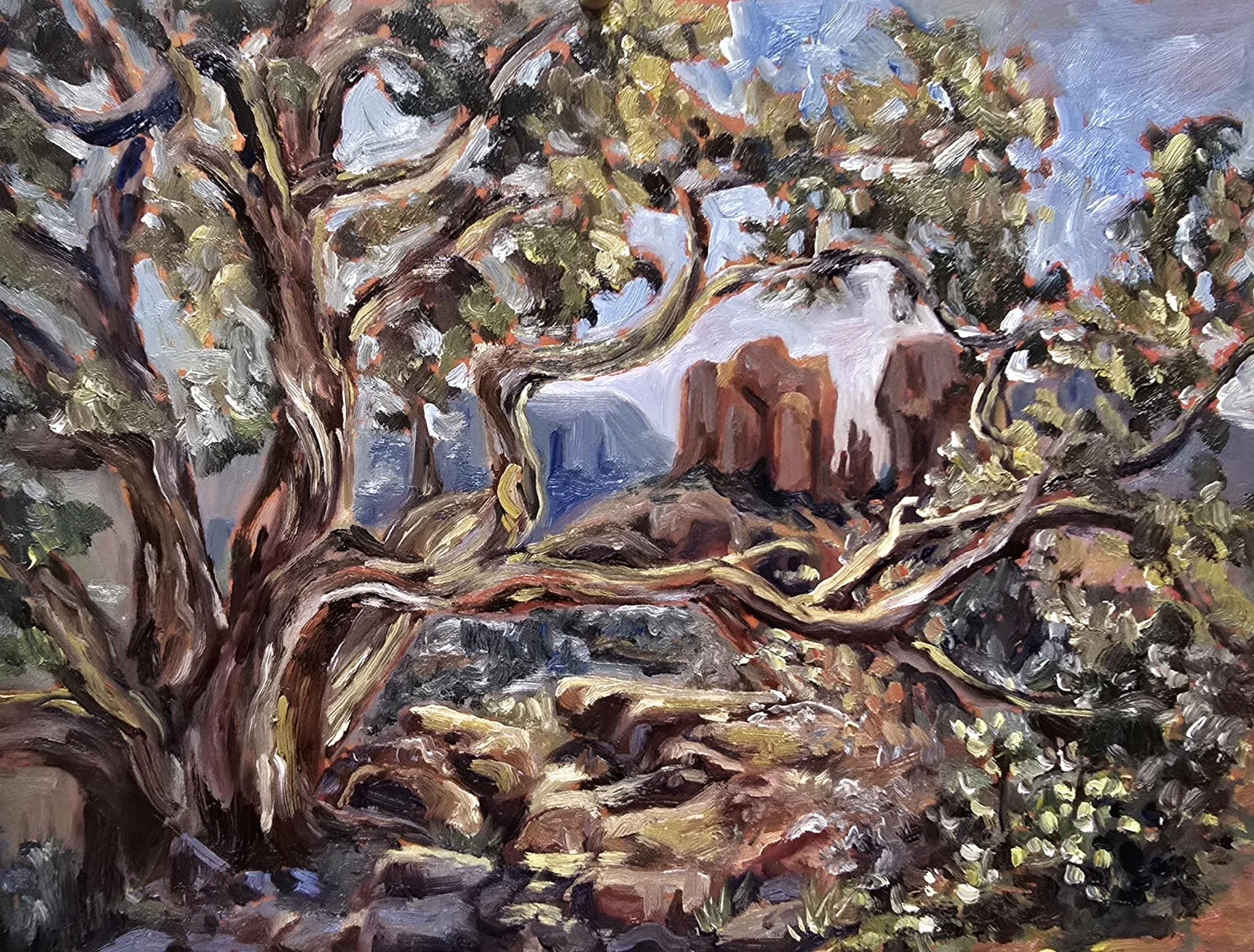 "Cathedral Rock from Lover's Knoll, Sedona" 
March 2026
Oil on board 
12"x16"