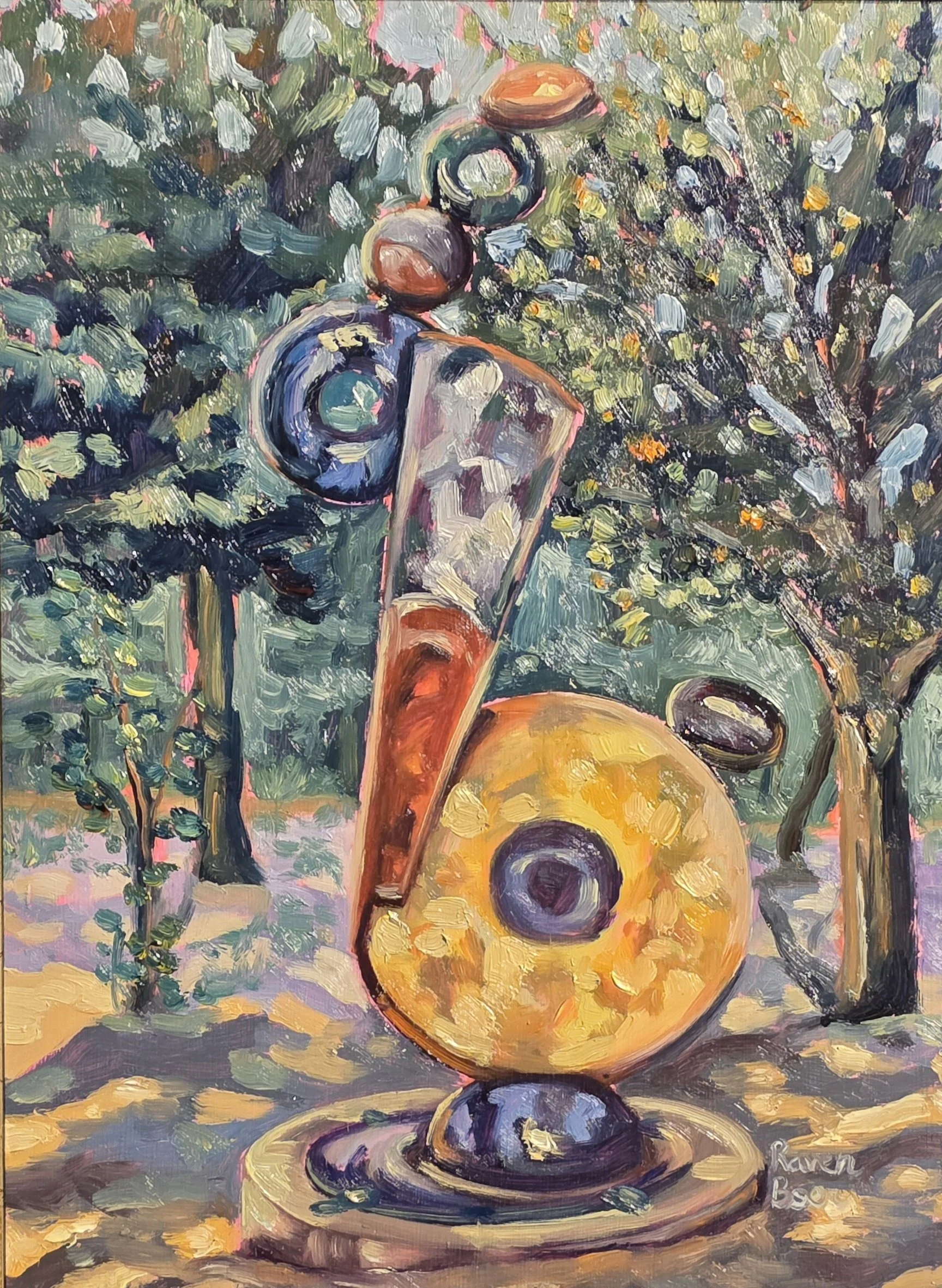 "Sculpture Garden" Prescott AZ (Art in the Pines Plein Air Festival) Aug 2026, oil on board 9"x12"