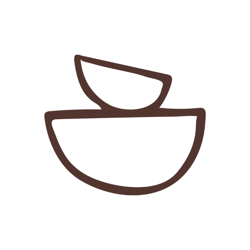 Minimalist line drawing of two half-spheres, one stacked above the other, with the smaller sphere on top.