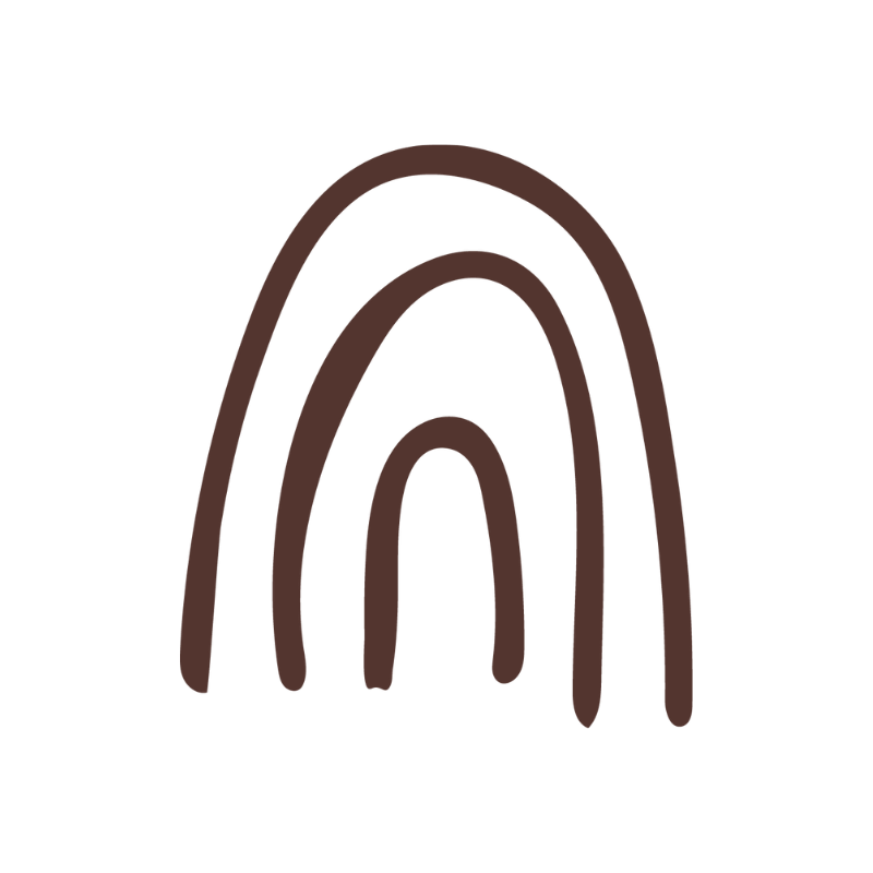 A simple illustration of a rainbow with three brown arches