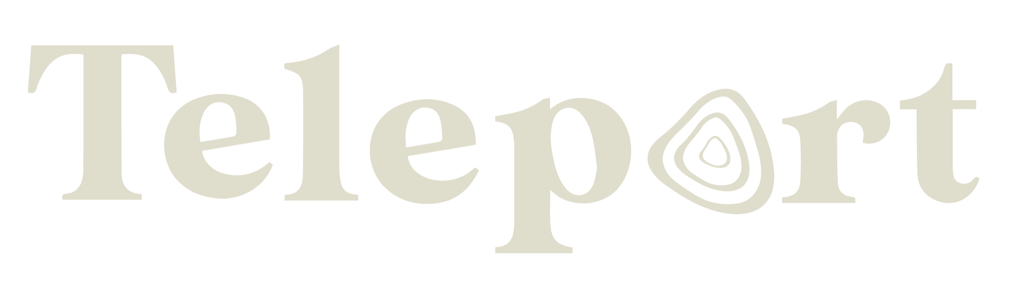 Text logo that reads 'Teleport' with a stylized 'O' resembling a layered topographical map or sound wave.