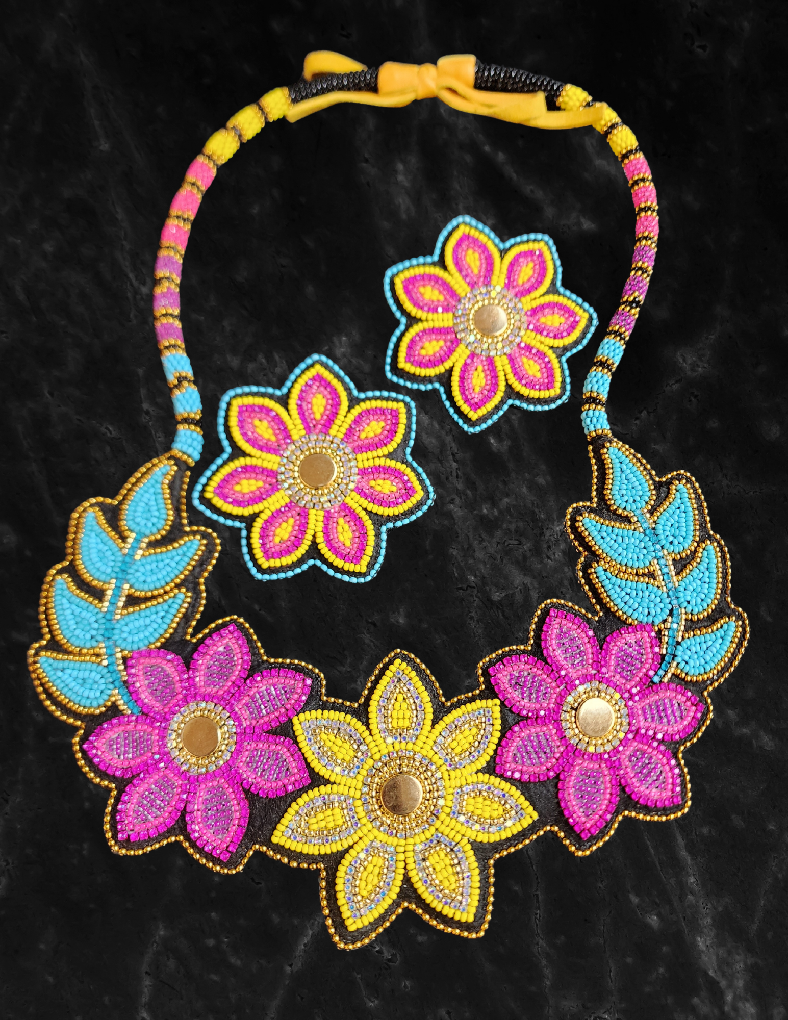 Large Beaded Floral Necklace & Earrings Set