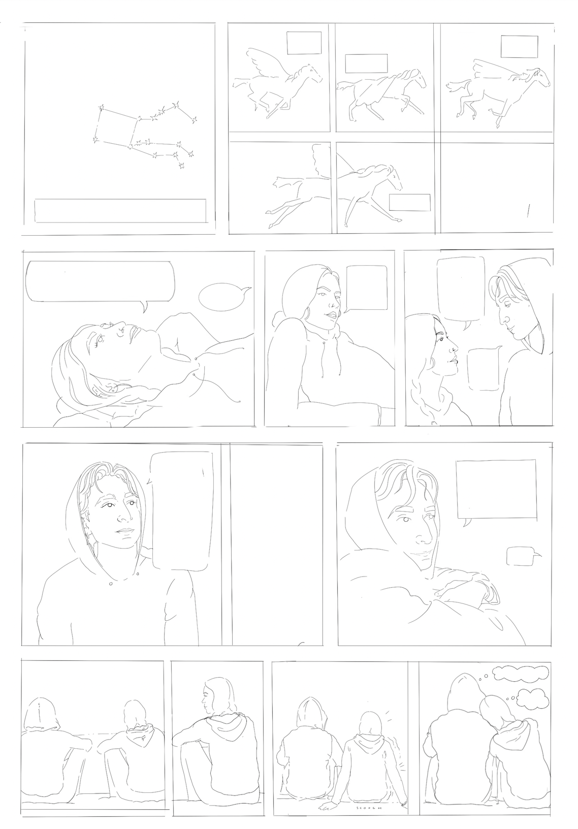 Personal Story Comic Study, rough sketch 1/2 (Adobe Illustrator) - Art History 2025