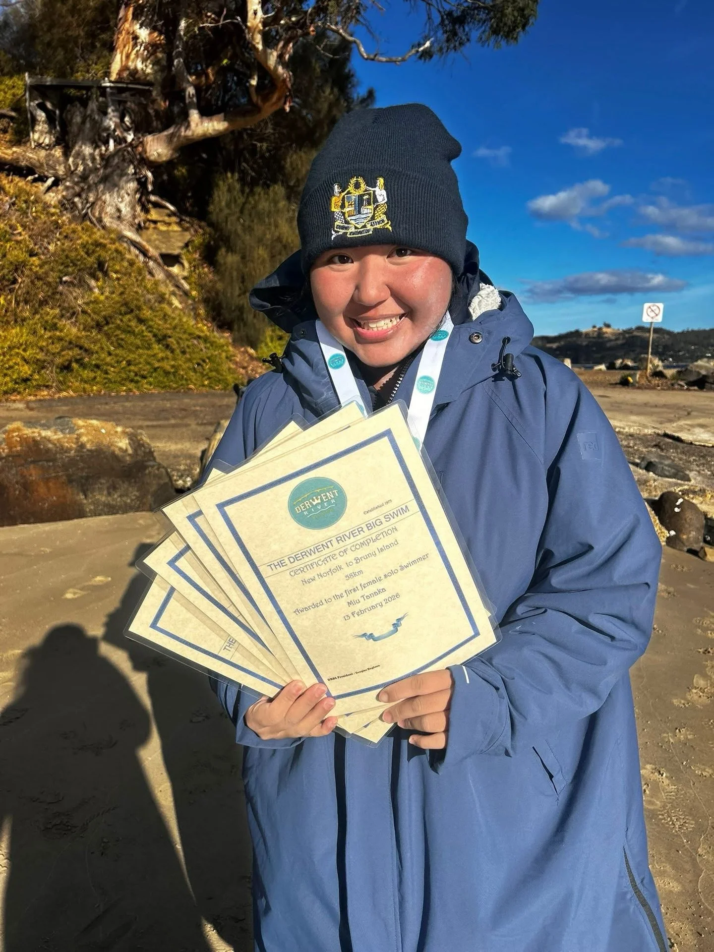 Massive congratulations to Miu Tanaka (@miu.tanaka.swimmer) on completing the New Norfolk Bridge to Bruny Island (Dennes Point) swim; a 58km ultra-marathon journey down the full length of Tasmania&rsquo;s Derwent River.

In doing so, Miu becomes only