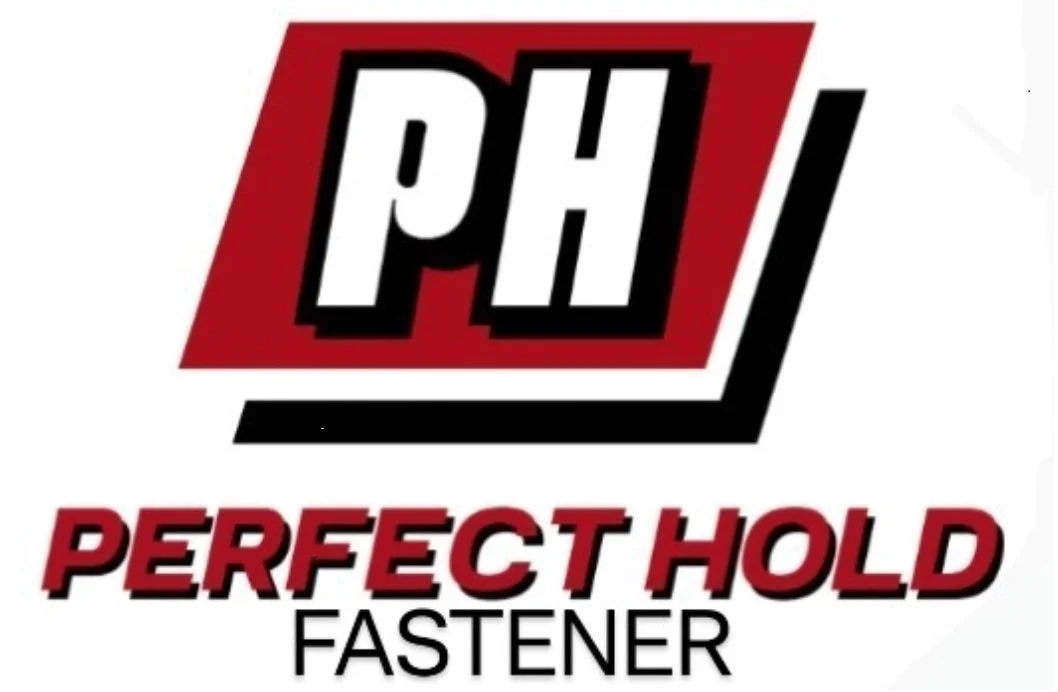 Logo for Perfect Hold Fastener LLC with red, black, and white colors. @Perfectholdfastener.com