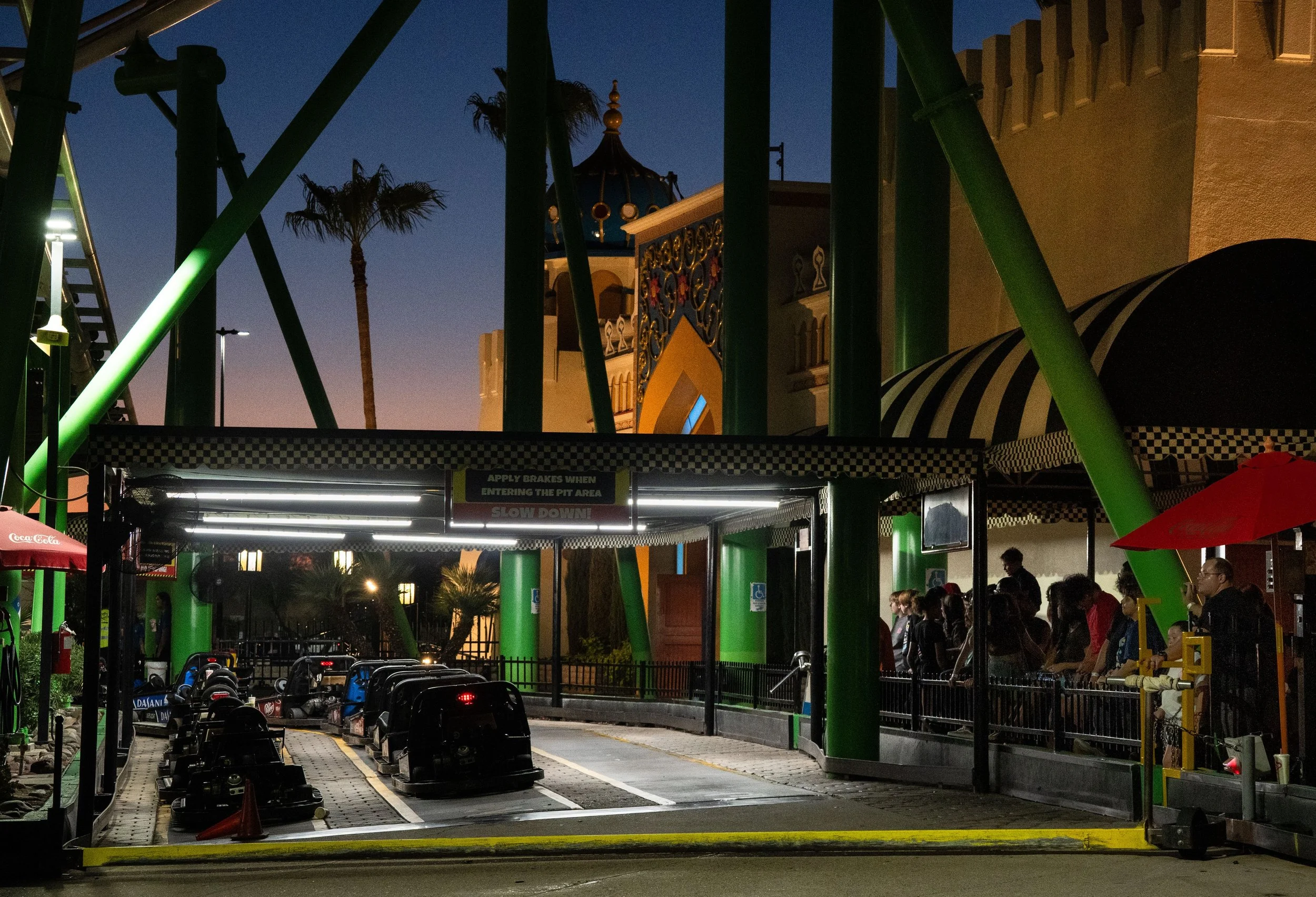 the 100+ degree gasoline fume vibes (positive) in line for a go-kart that's included with admission