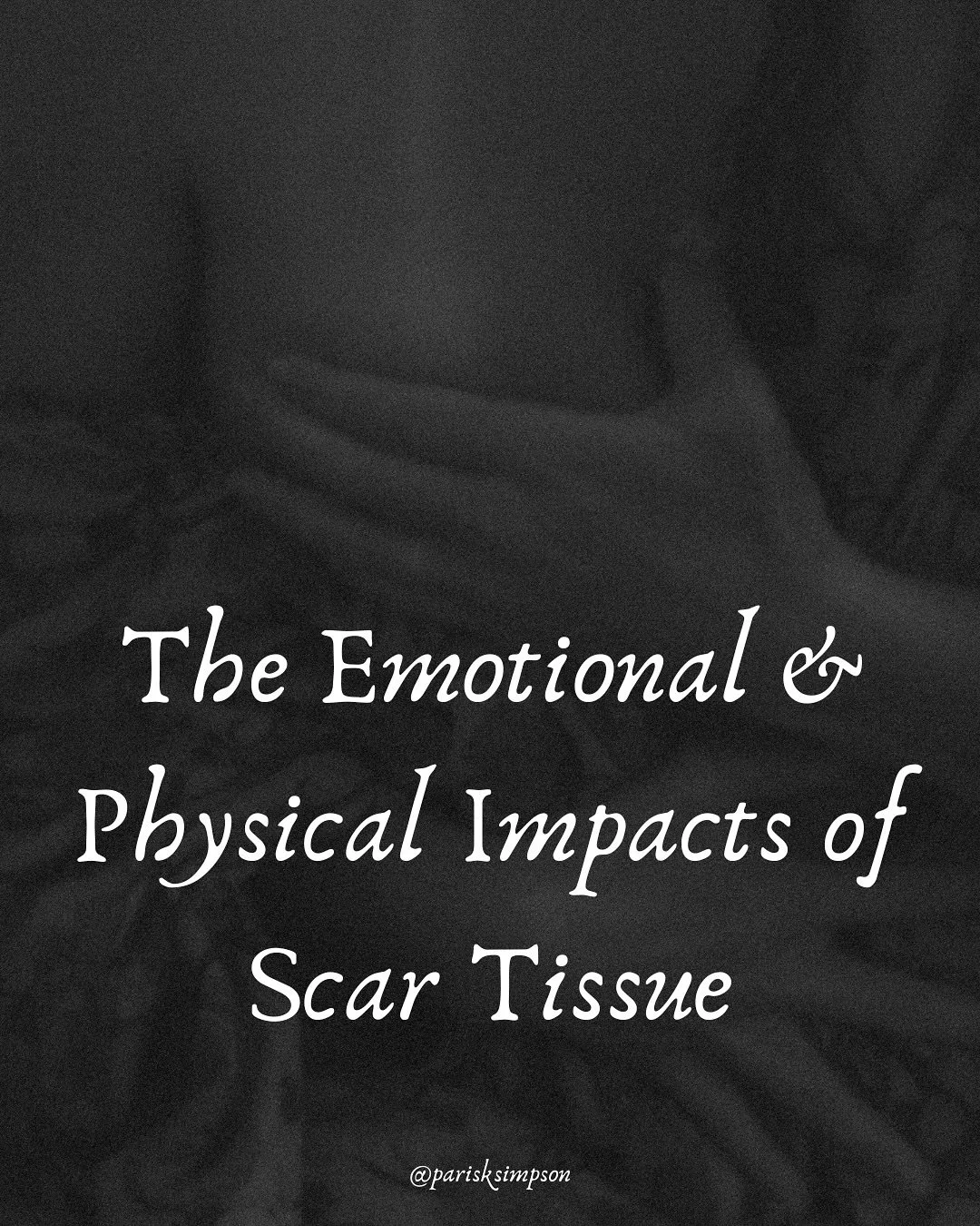Scar tissue holds an invitation.
Ever scar holds a story. 
It is a story waiting to unfurl &amp; melt.
To be met with hands that listen &amp; feel beneath the surface to the web that has been woven.

I offer Scar Tissue Remediation hands-on work thro