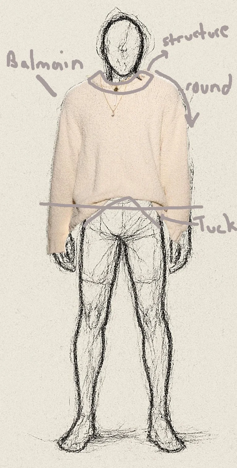 Proportion Sketch on Croqui w/ Balmain Sweater