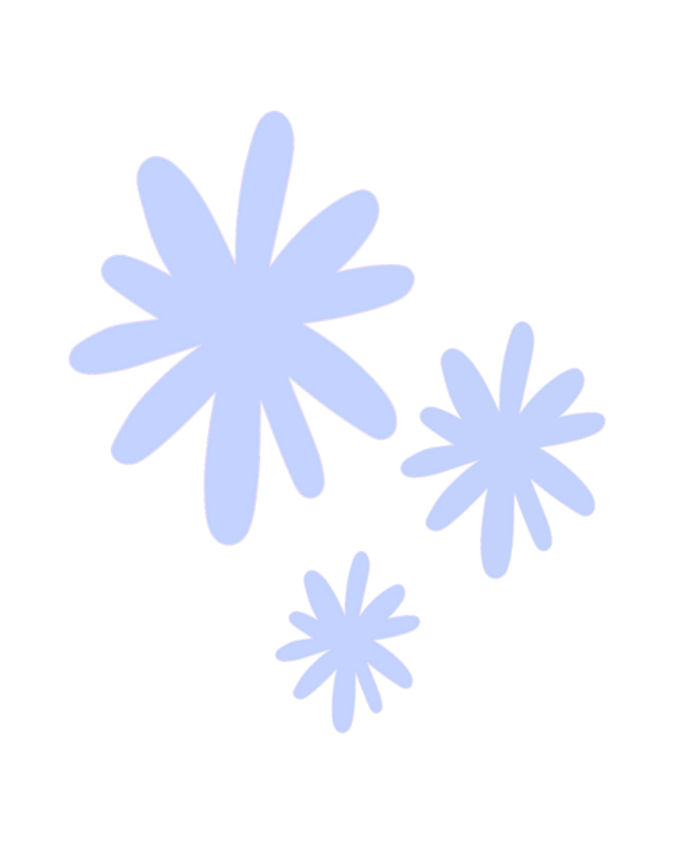 Illustration of three light purple, starburst-shaped flowers with rounded petals on a black background.