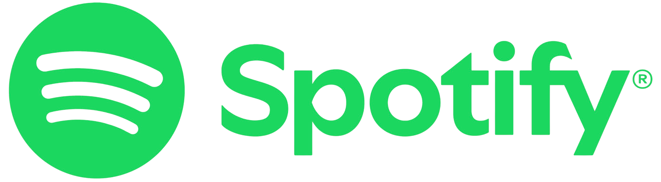 The Spotify logo with a green circle containing three black curved lines, next to the word 'Spotify' in green text.