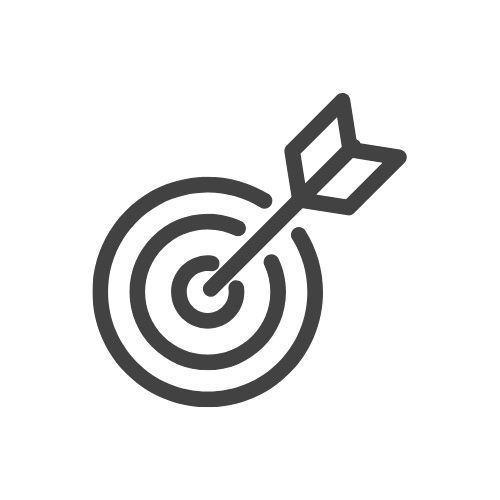 Black and white icon of a target with an arrow hitting the bullseye.