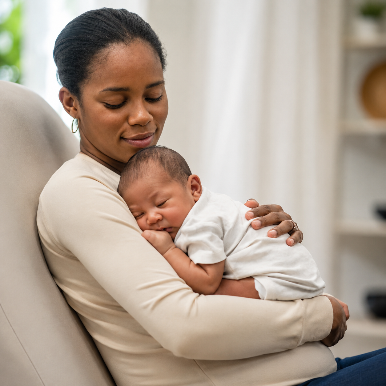 Caregiver gently holding a sleeping newborn baby in a safe and nurturing childcare environment at Little Hugz Childcare.