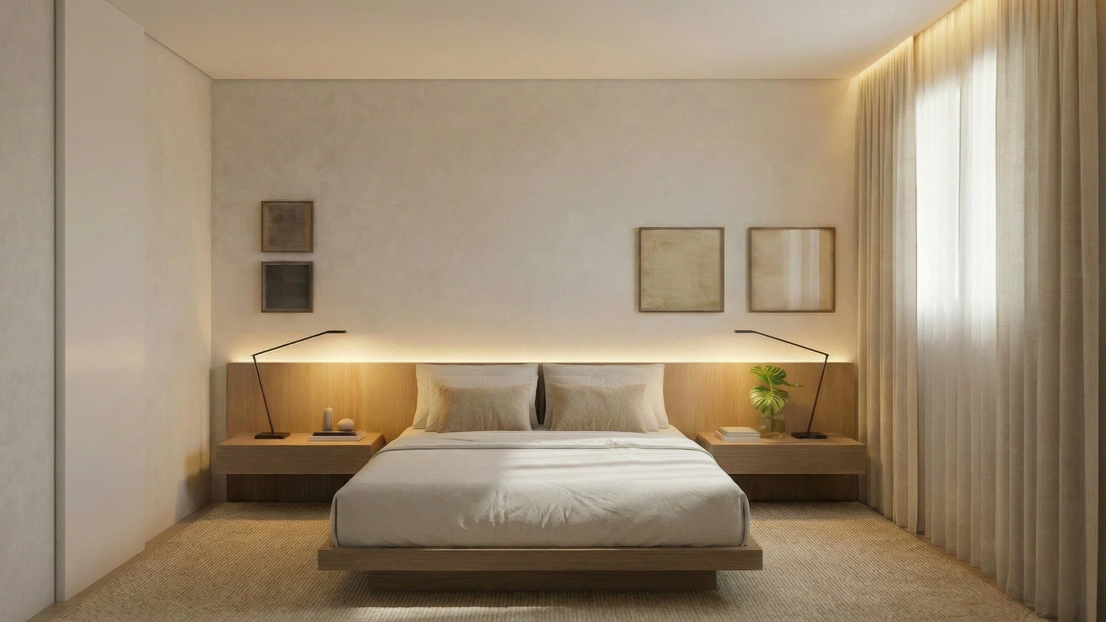 A su&iacute;te master do apartamento JFC nasce de um exerc&iacute;cio cuidadoso de reestrutura&ccedil;&atilde;o do layout. Ao reorganizar o posicionamento e ampliar as &aacute;reas de arm&aacute;rios, foi poss&iacute;vel concentrar o armazenamento de