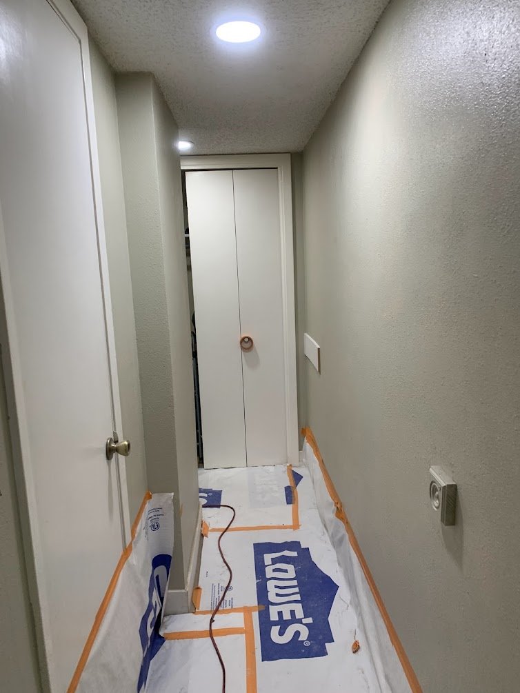 Floor Prep: Lowes floor guards put down before demo—no mess in the hallway.