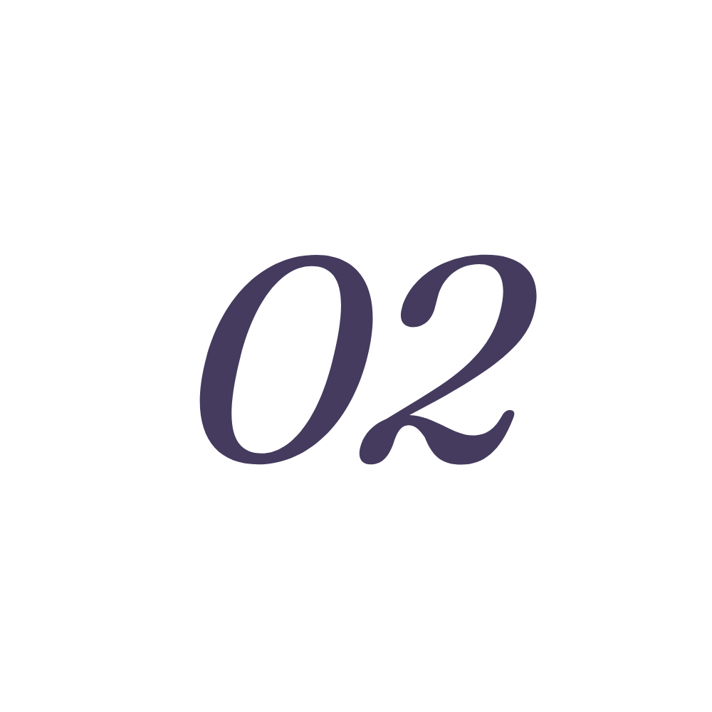 White circular marker with the number 02 in dark purple font.