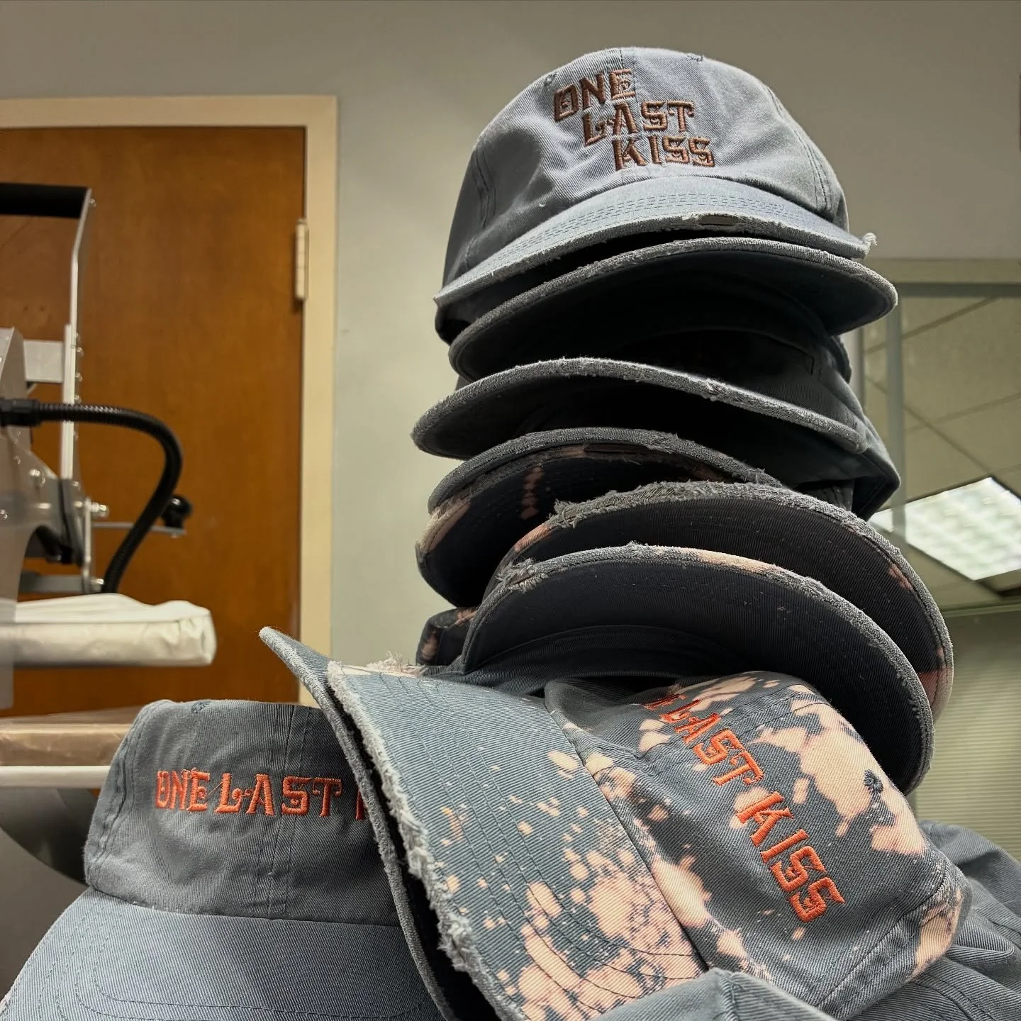 Custom Embroidered Dad Hats. Customer distressed and bleached the hats themselves🔥