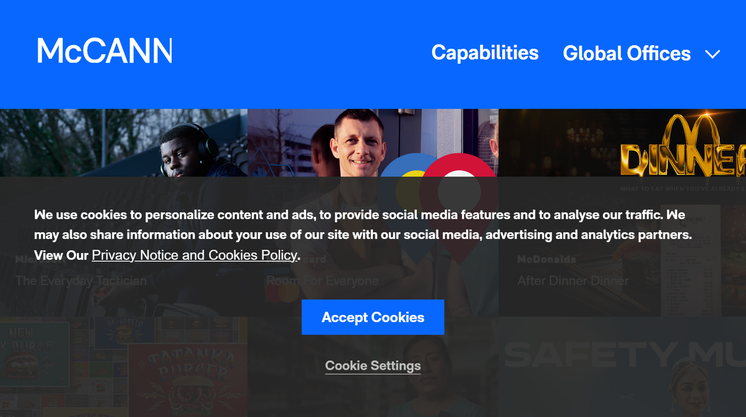 McCann - Cookie banner example