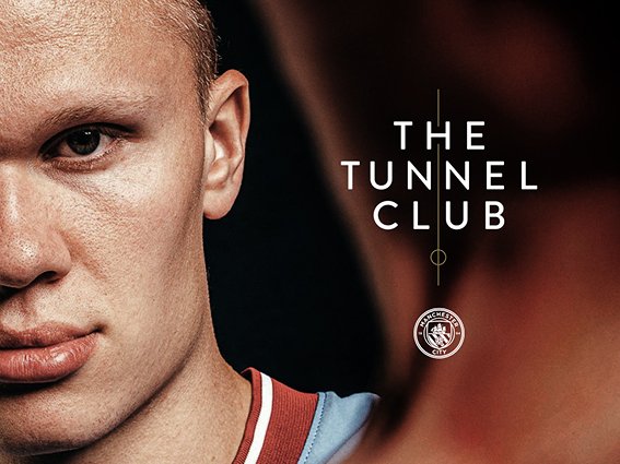 Close-up of a young man's face with a serious expression, with text reading 'The Tunnel Club' and a small emblem below.