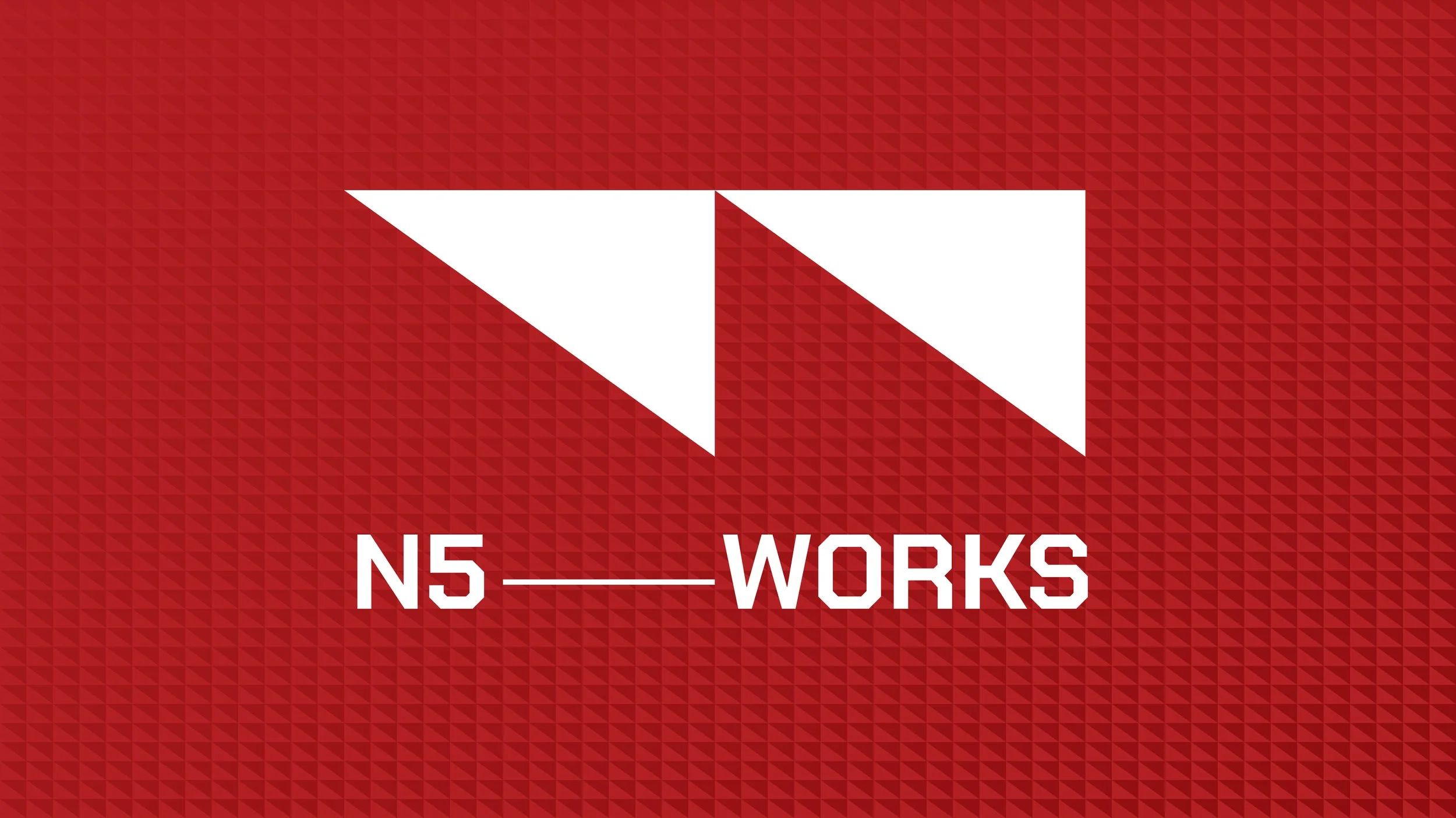 Red background with small triangles, white play button symbol, and text 'N5__WORKS'