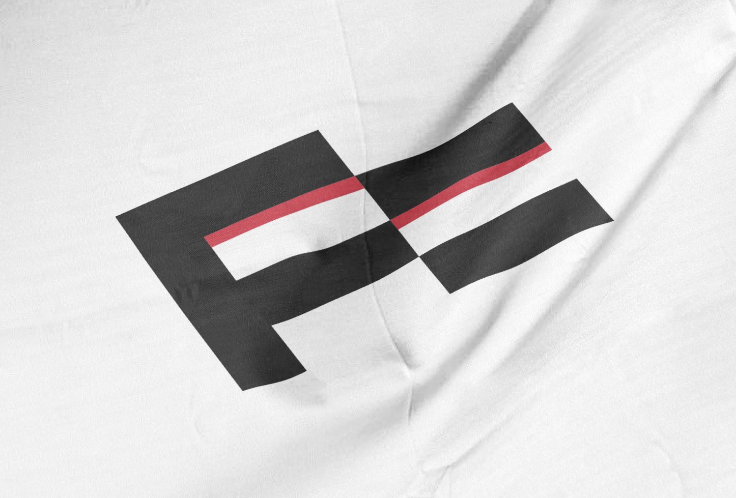 A printed black, white, and red striped flag on a white background.