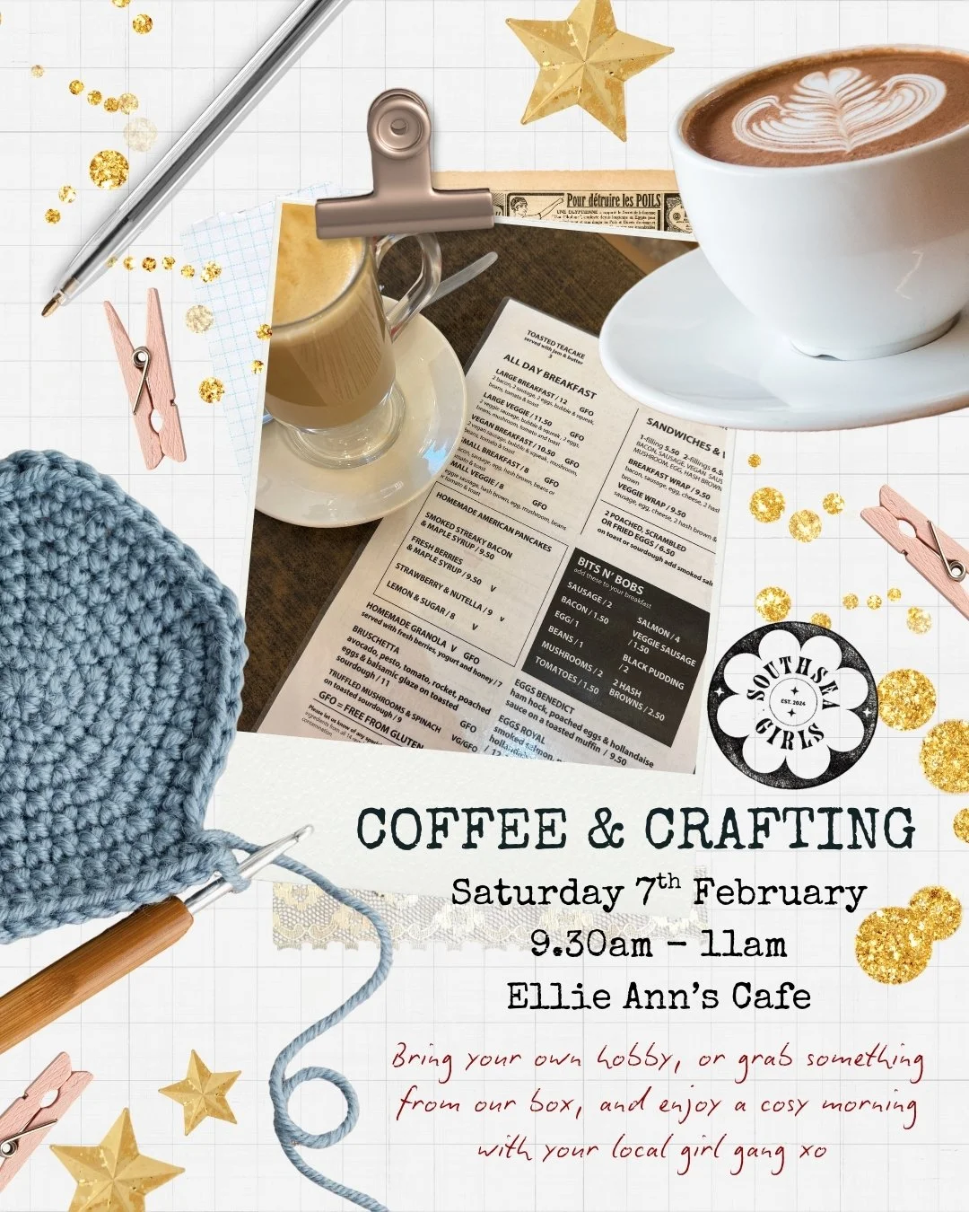 Coffee & Crafting | Saturday 7th February | 9.30am - 11am | Ellie Ann's Cafe, Southsea