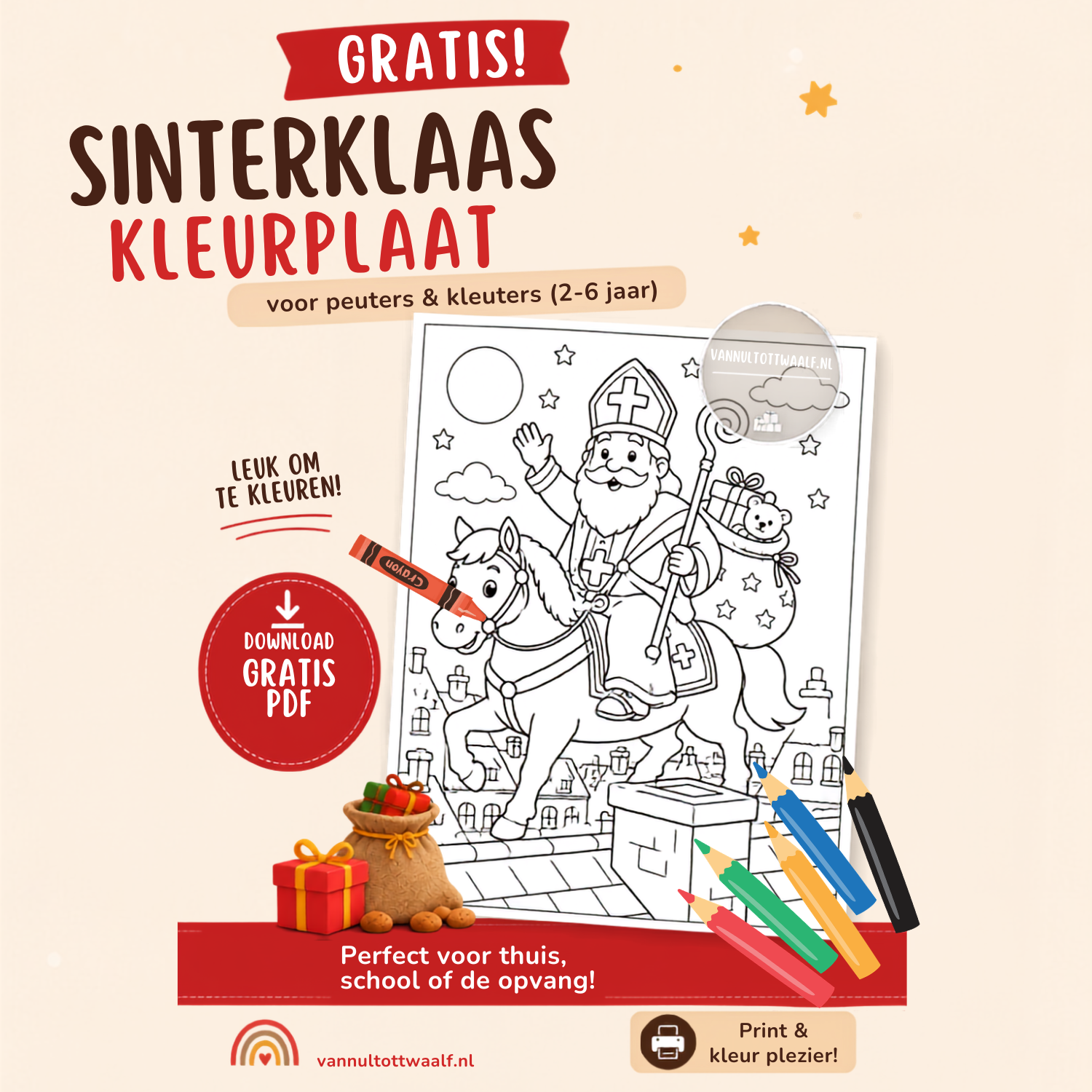 Gratis Sinterklaas kleurplaat (PDF) | Sinterklaas & Ozosnel