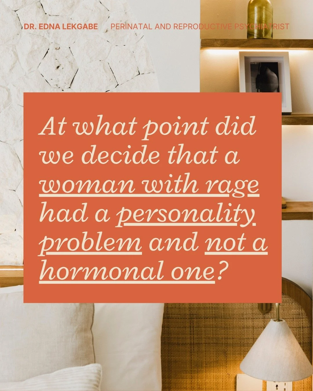If you've been told your rage is a personality problem, it probably isn't. 

The relationship between hormones and mood is one of the most overlooked areas in women's mental health. 

PMDD, perimenopause, postpartum hormonal shifts all have measurabl