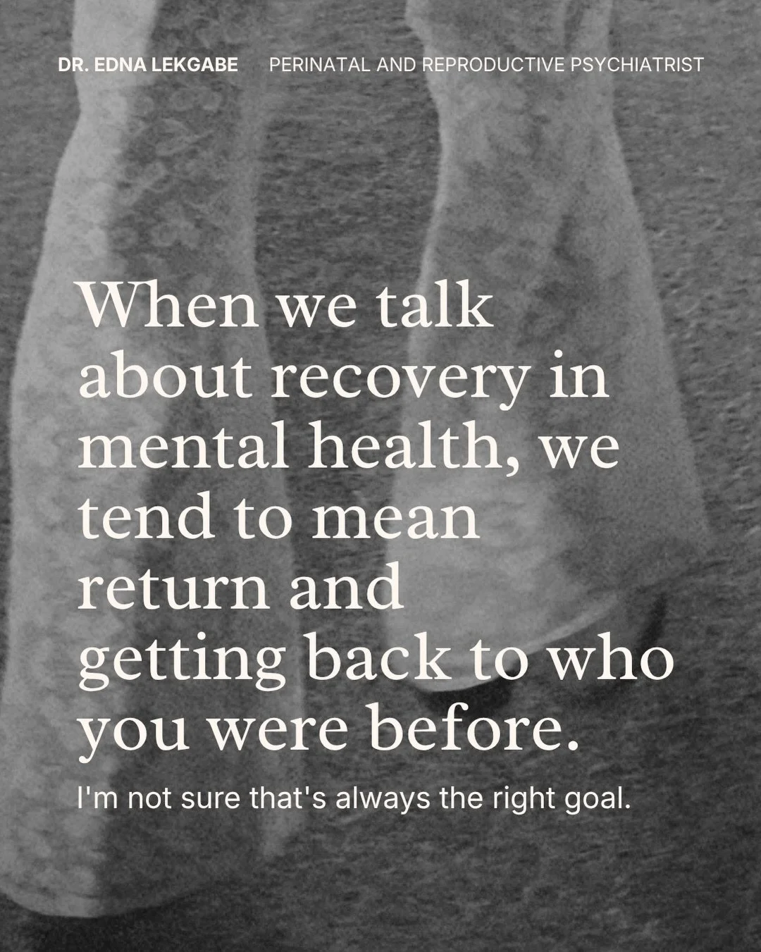 We talk about mental health recovery as if the goal is return: bouncing back, getting back to normal, finding your way to the person you used to be. 

But illness, loss, and major transitions change us at a fundamental level: how we see ourselves, wh