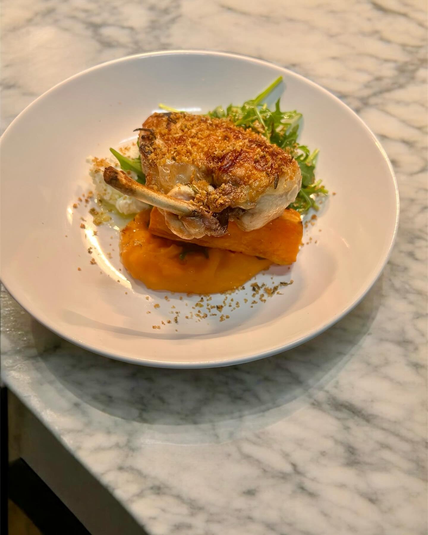 Hideout rosemary Chicken Breast, kumra, goats cheese, roquette pangrittato