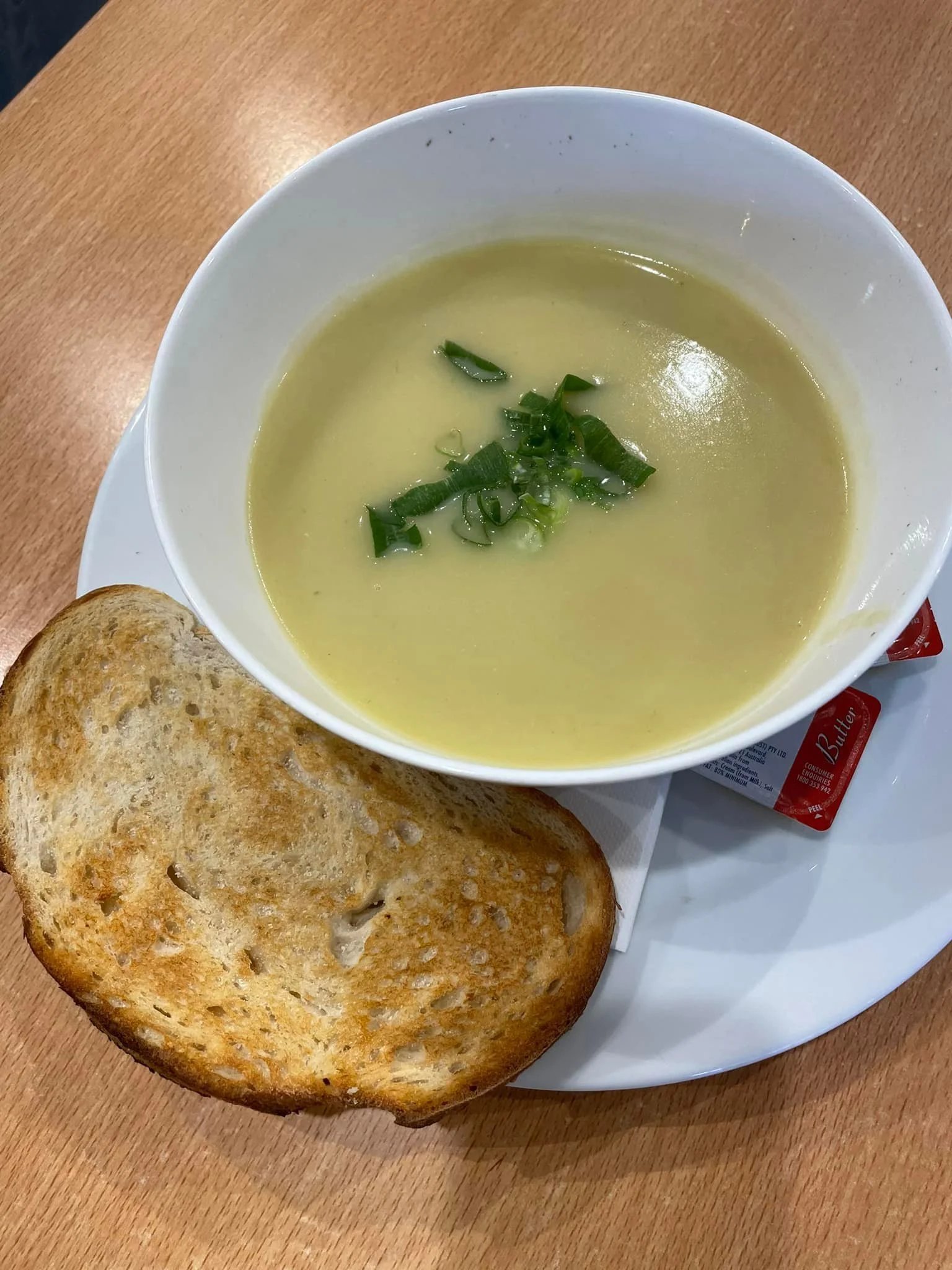 Delicious potato and leek soup at Cafe Laurella