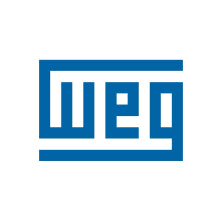 Logo de WEG en bleu avec design géométrique