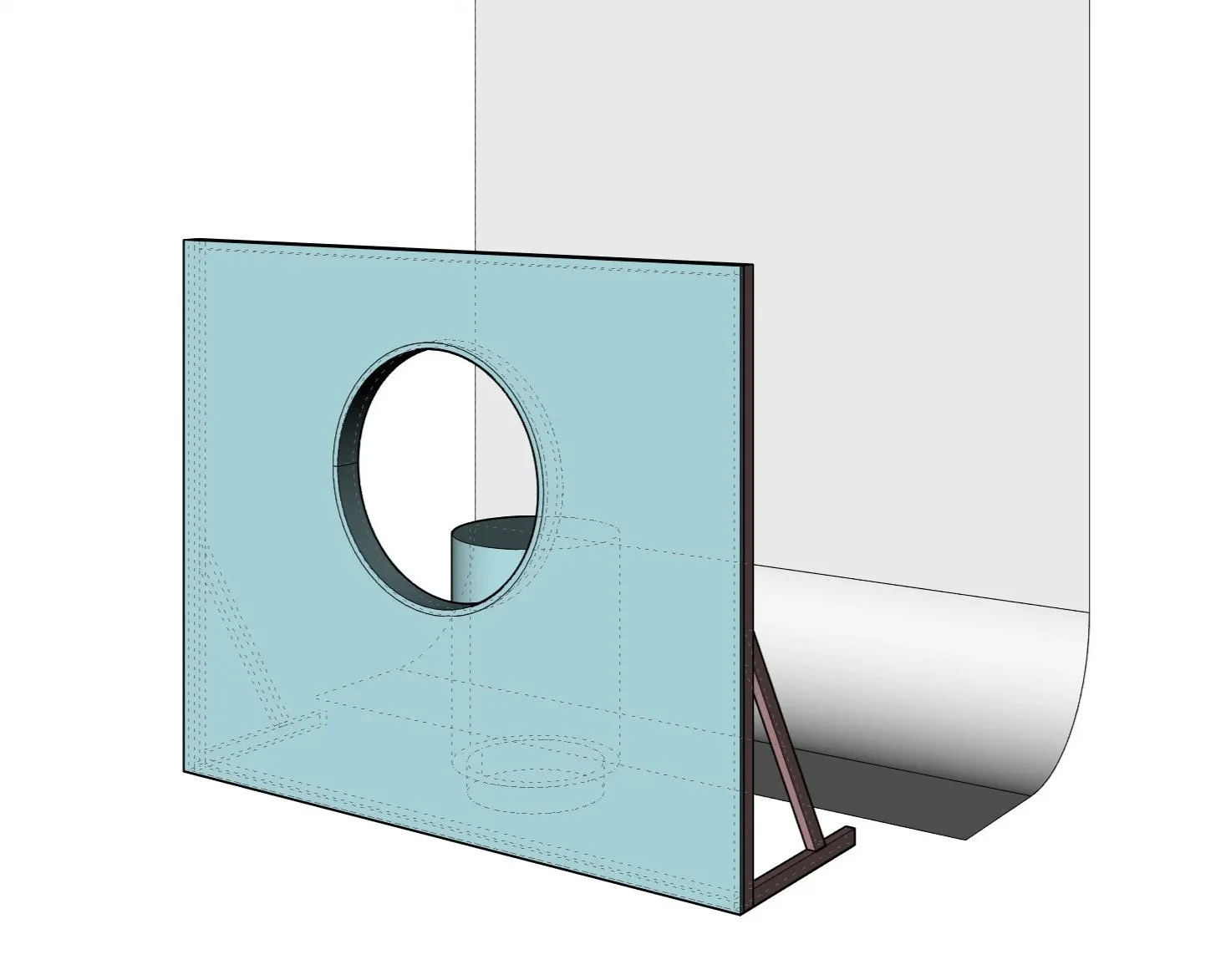 Still life featuring sculptural backdrop construction with circular cut-out, set build and props styling by Steffi Bühlmaier, photography by Michael Tewes, creative direction by Studio Kühn for Möve, 2025