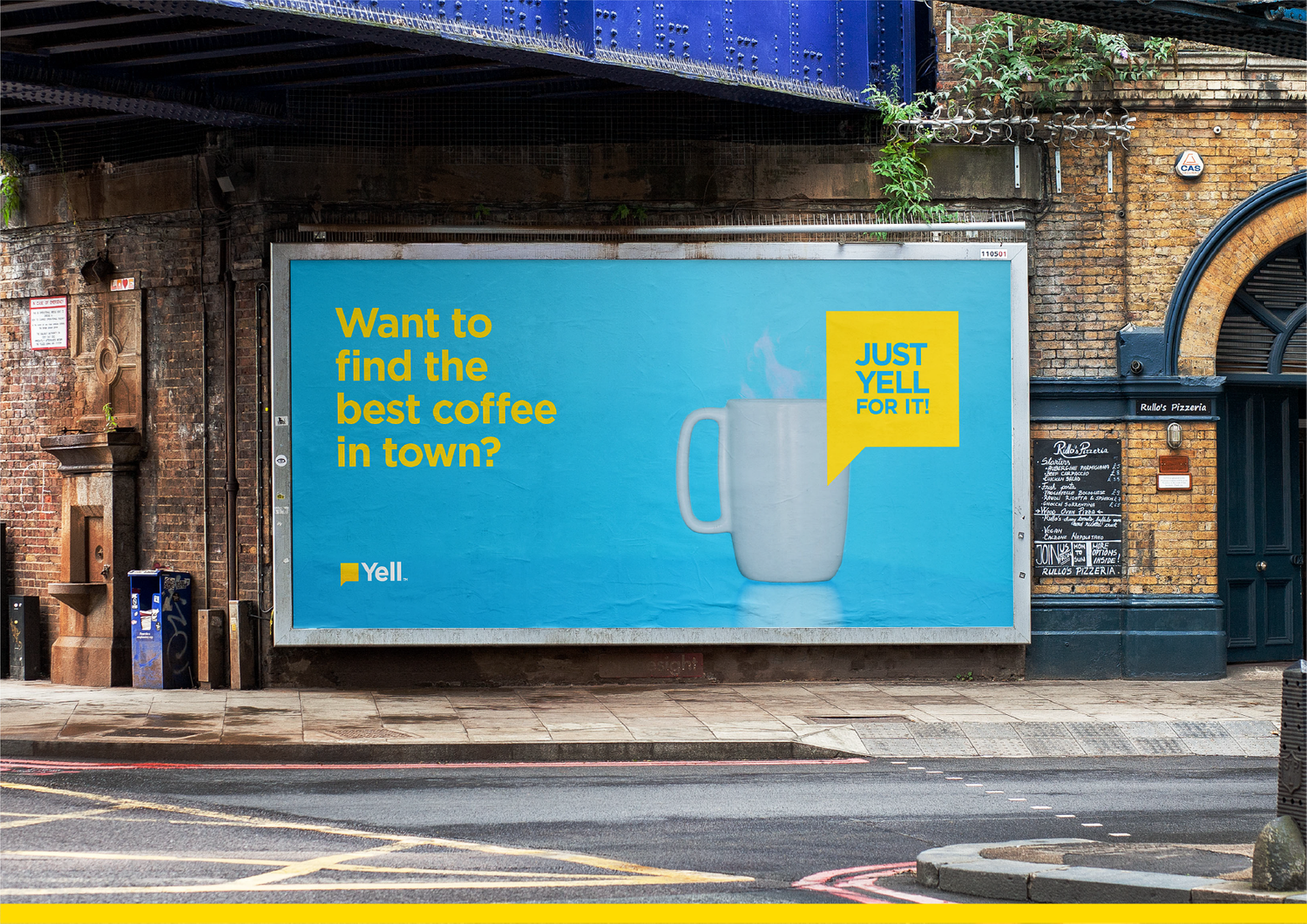 Mockup of new Yell branding on billboard poster