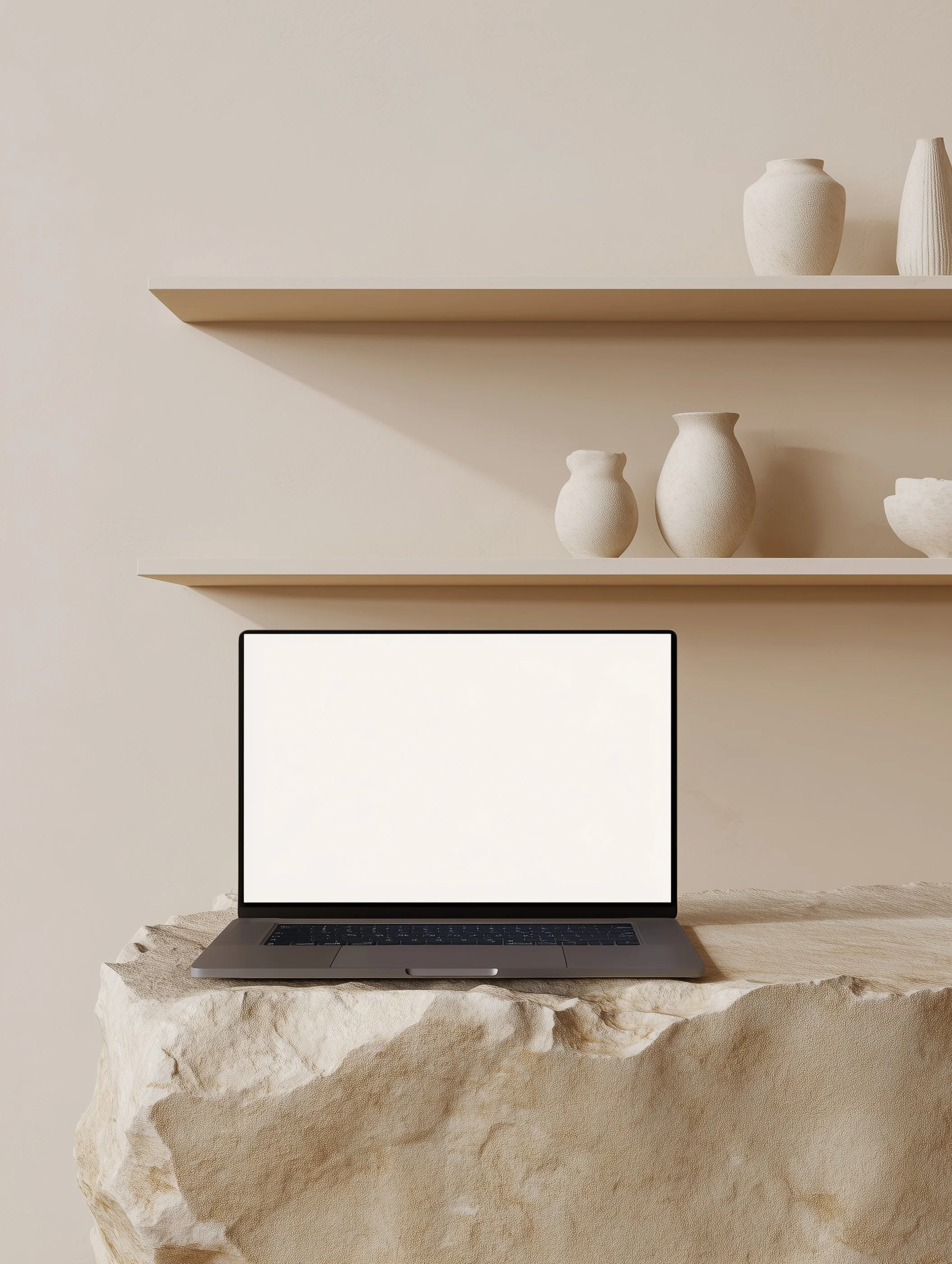 Mockup notebook in Küche auf Stein - vorlage für selbständige Frauen