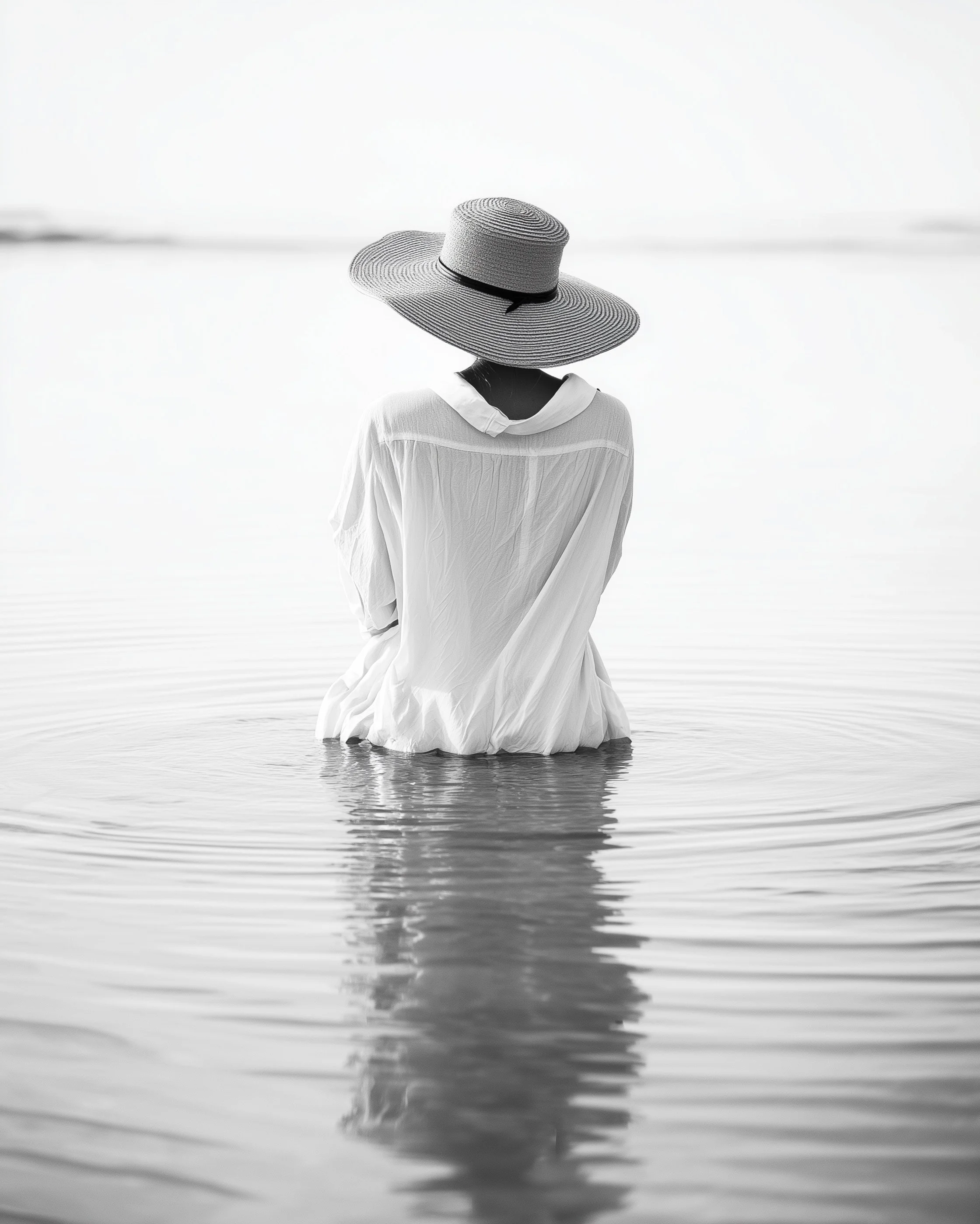 woman standing in water - soft b&w tones - stilvoll - limiloulu