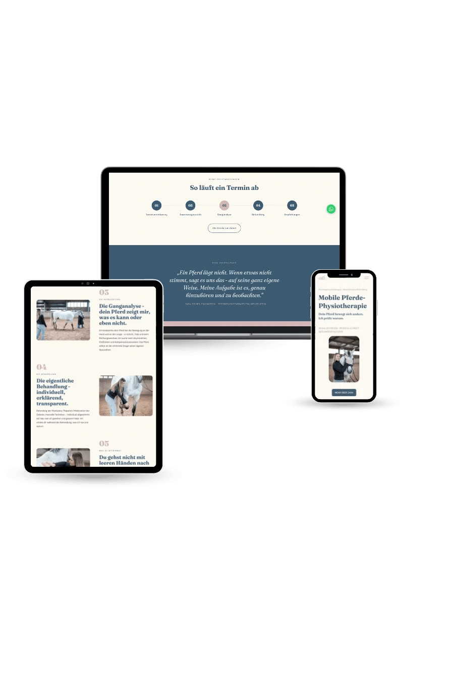 Webdesign für EquiMotion Pferdephysio im responsive Design auf Laptop, ipad, iphone by limiloulu