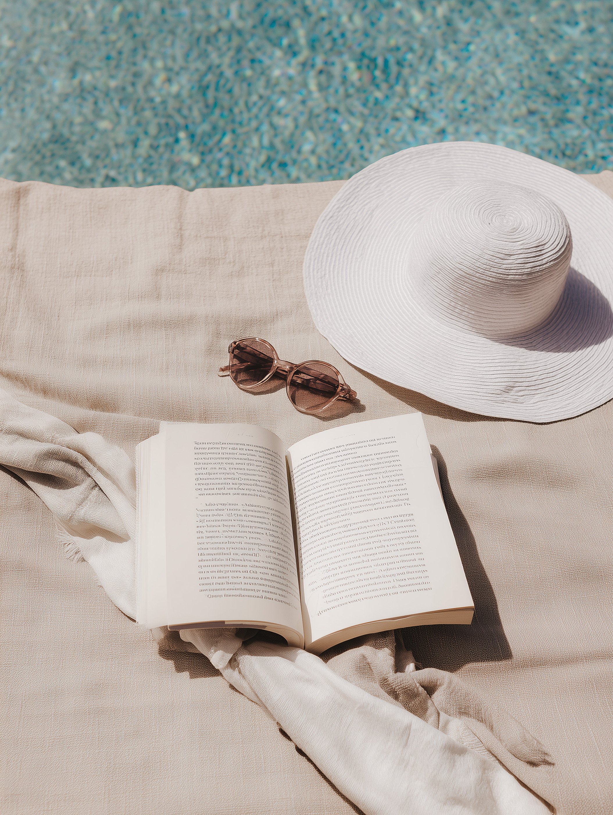 Travel Image - limiloulu - Pools, Sommer, Sonne, Buch, Brille, Sonnenhut