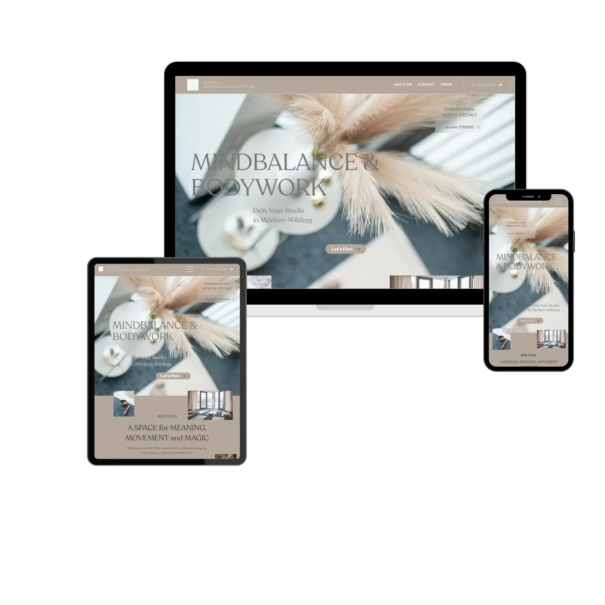 Website AYA YOGA - designed by limiloulu - responsive design auf Notebook, ipad, iphone