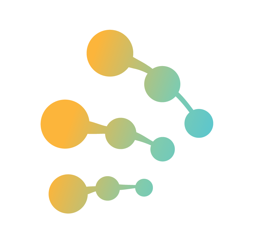Gradient abstract shapes in shades of orange, yellow, teal, and light green against a black background.
