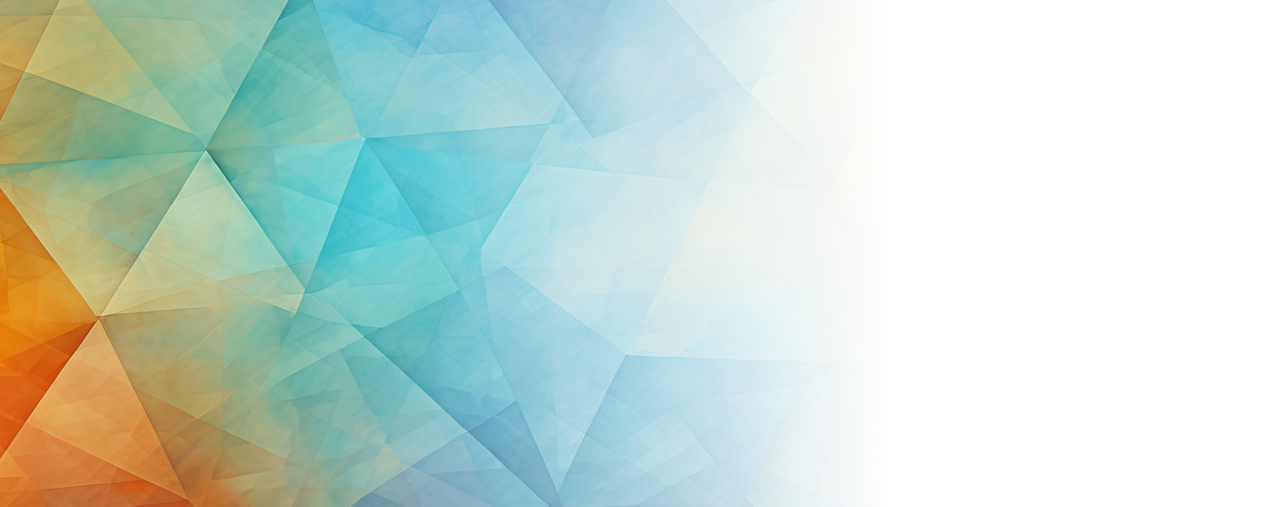 Abstract geometric background with triangles in shades of blue, green, yellow, and orange.