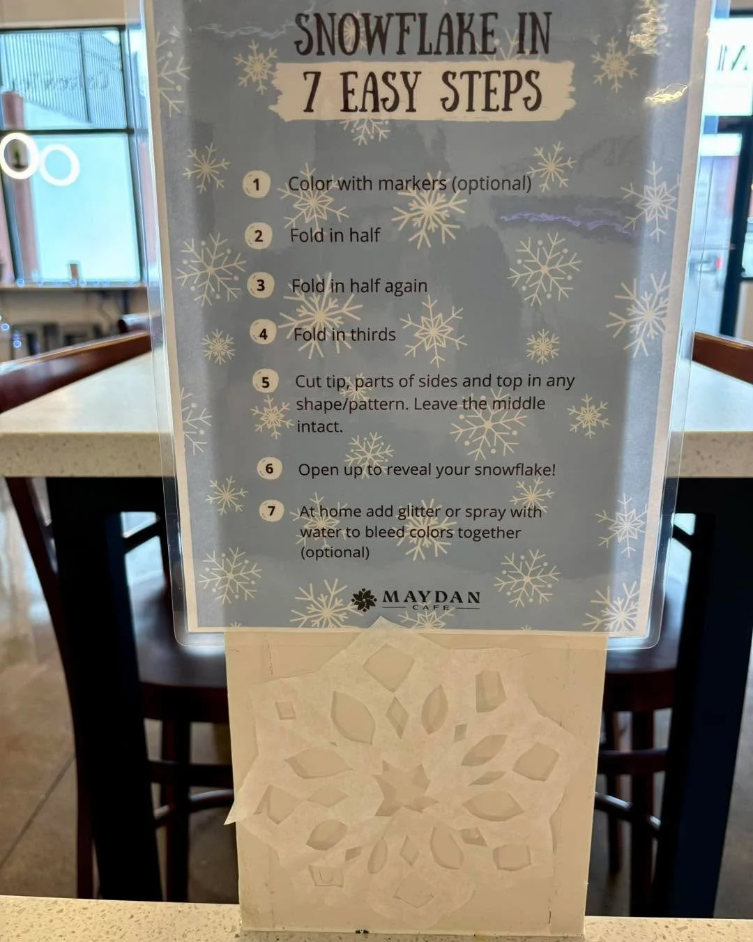 Join us at Maydan this weekend as part of the Baldwinsville&rsquo;s Holiday Village Tradition festivities for a FREE coffee-filter snowflake craft.
Warm drinks, cozy vibes, and a little winter magic for all ages ✨❄️