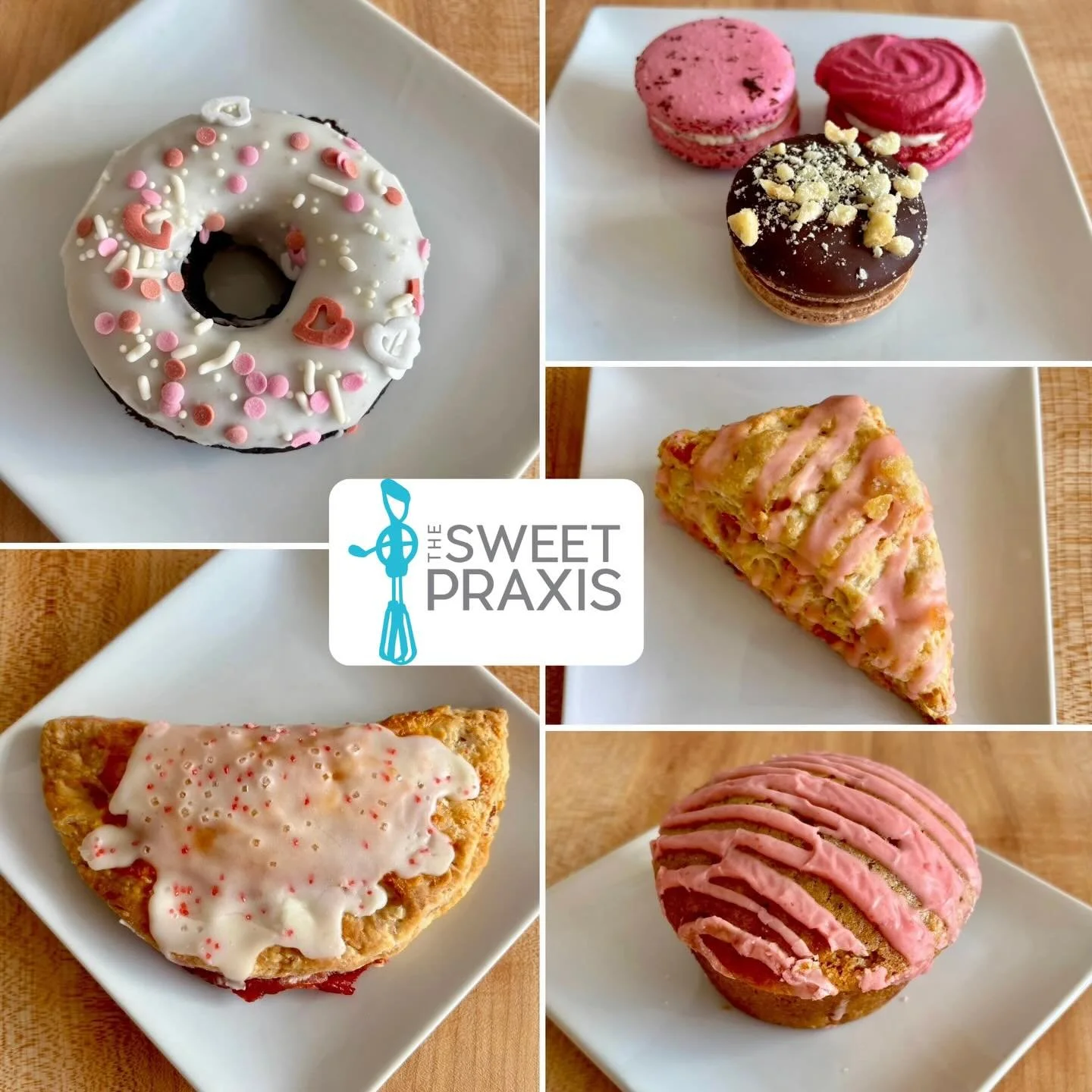 February treats from @thesweetpraxis are here!
Festive, colorful, and full of flavor 💕

🍩 Chocolate Cake Donut (GF) (V)
🥧 Strawberry Hand Pies
🍬 French Macarons (GF)
&emsp;&emsp;&bull; red velvet
&emsp;&emsp;&bull; chocolate hazelnut
&emsp;&emsp;